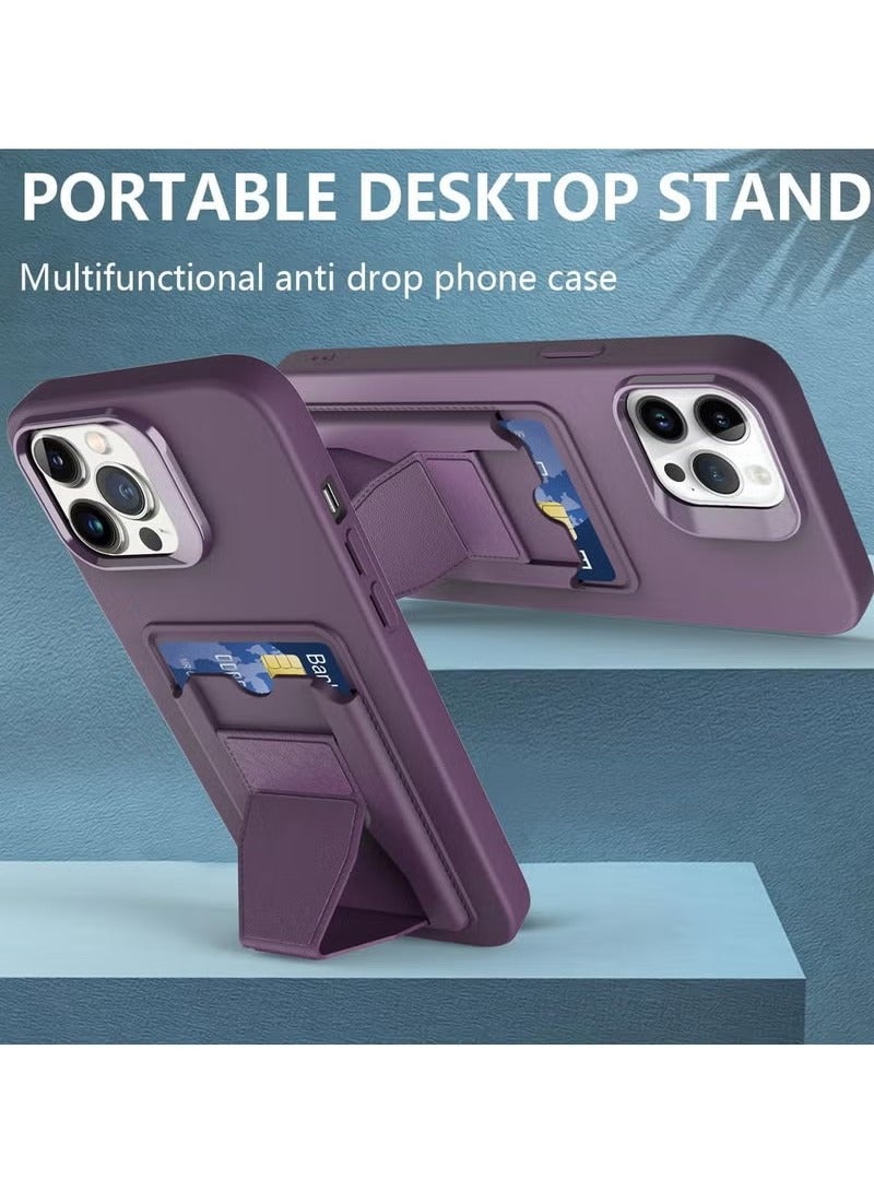 MIGOFAST Leather Card Holder Case Compatible with iPhone 16 Pro Max 6.9 inch Shockproof Leather Back Card Storage Plus Phone Stand - Image 2