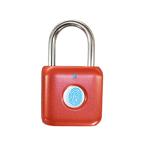Elinksmart Fingerprint Padlock eLinkSmart Digital Padlock Locker Lock Metal Keyless Thumbprint Lock for Gym Locker, School Locker, Backpack, Suitcase, Luggage (Red) - Image 1