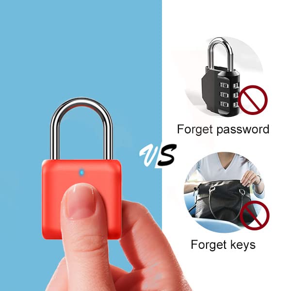 Elinksmart Fingerprint Padlock eLinkSmart Digital Padlock Locker Lock Metal Keyless Thumbprint Lock for Gym Locker, School Locker, Backpack, Suitcase, Luggage (Red) - Image 3