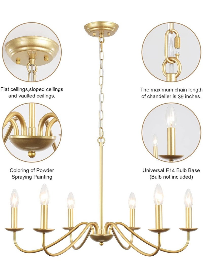 TAPIT 6-Lights Iron Chandeliers, Farmhouse Hanging Lights for Dining Room, Vintage Modern Hanging Ceiling Lamp for Living Room Bedroom (Gold) - Image 3