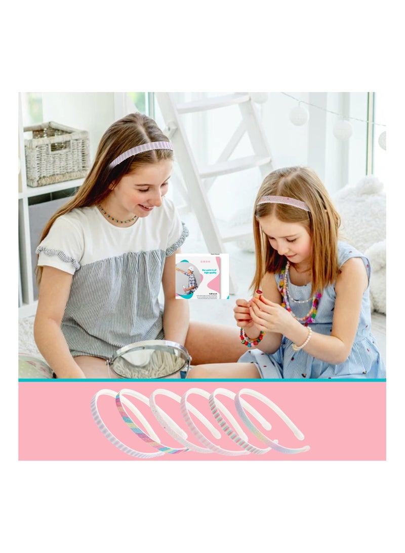 إسكدنيا 6Pcs Glitter Headbands for Girls and Women Rainbow Gilrs Hair Band Stripe Alice Bands Kids - Image 5