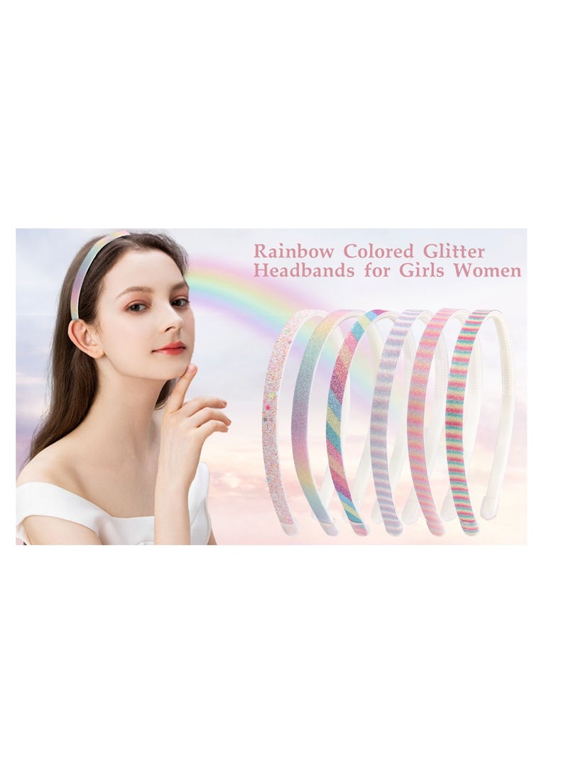 إسكدنيا 6Pcs Glitter Headbands for Girls and Women Rainbow Gilrs Hair Band Stripe Alice Bands Kids - Image 4