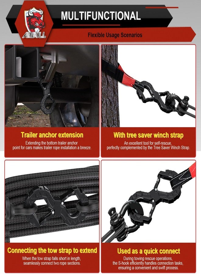 AMBULL 3/8 Tow Hook, Winch Hook for Off-Road Recovery, Towing Shackle 33000 Lbs, G80 Heavy Duty Strength Integrated Winch Quick Shackle, Black - Image 3