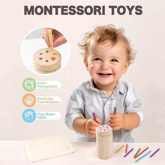 ألعاب مونتيسوري للأطفال من 1-2-3 سنوات، ألعاب مطابقة الألوان للأطفال، ألعاب حركية دقيقة للأطفال من 1-3 سنوات، هدايا مطابقة الألوان الخشبية الحسية للأطفال الأولاد والبنات - Image 3