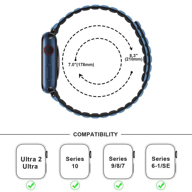 Anlinser أشرطة أنلينسر المغناطيسية متوافقة مع ساعة آبل 49/46/45 44/42/41/40/38 مم، حزام مزدوج الجوانب قابل للعكس للساعة الذكية ألترا 2 سلسلة 10/9/8/7-1 SE (49/46/45/44/42، أسود/أزرق) - Image 4