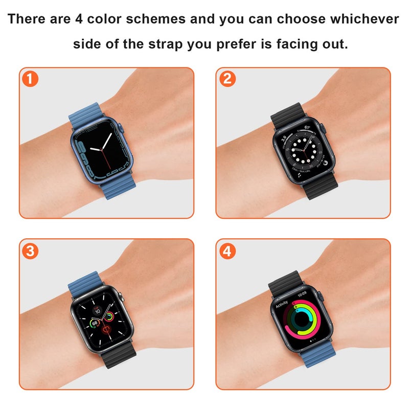 Anlinser أشرطة أنلينسر المغناطيسية متوافقة مع ساعة آبل 49/46/45 44/42/41/40/38 مم، حزام مزدوج الجوانب قابل للعكس للساعة الذكية ألترا 2 سلسلة 10/9/8/7-1 SE (49/46/45/44/42، أسود/أزرق) - Image 5