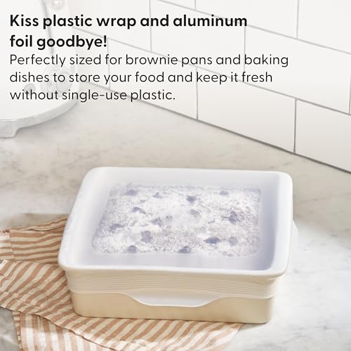 WP Reusable Silicone Stretch Lid Brownie 8 x 8 Set of 2 Dishwasher Safe Freezer Safe LFGBPremium Silicone Microwave Safe Clear - Image 3