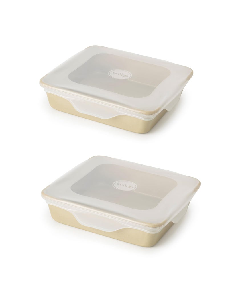 WP Reusable Silicone Stretch Lid Brownie 8 x 8 Set of 2 Dishwasher Safe Freezer Safe LFGBPremium Silicone Microwave Safe Clear - Image 2