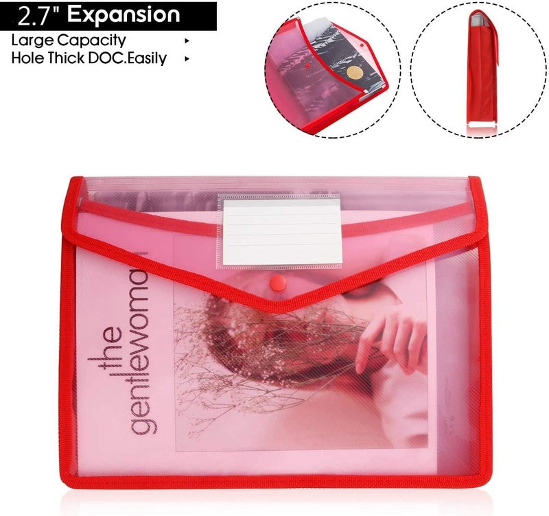 ELECDON 5 Pcs A4 Plastic File Folder Poly Envelope Expanding, A4 Plastic Wallets, Waterproof Wallet Plastic Document Folder Premium Pockets Files Envelope for School Office Home Storage,Large Capacity - Image 5