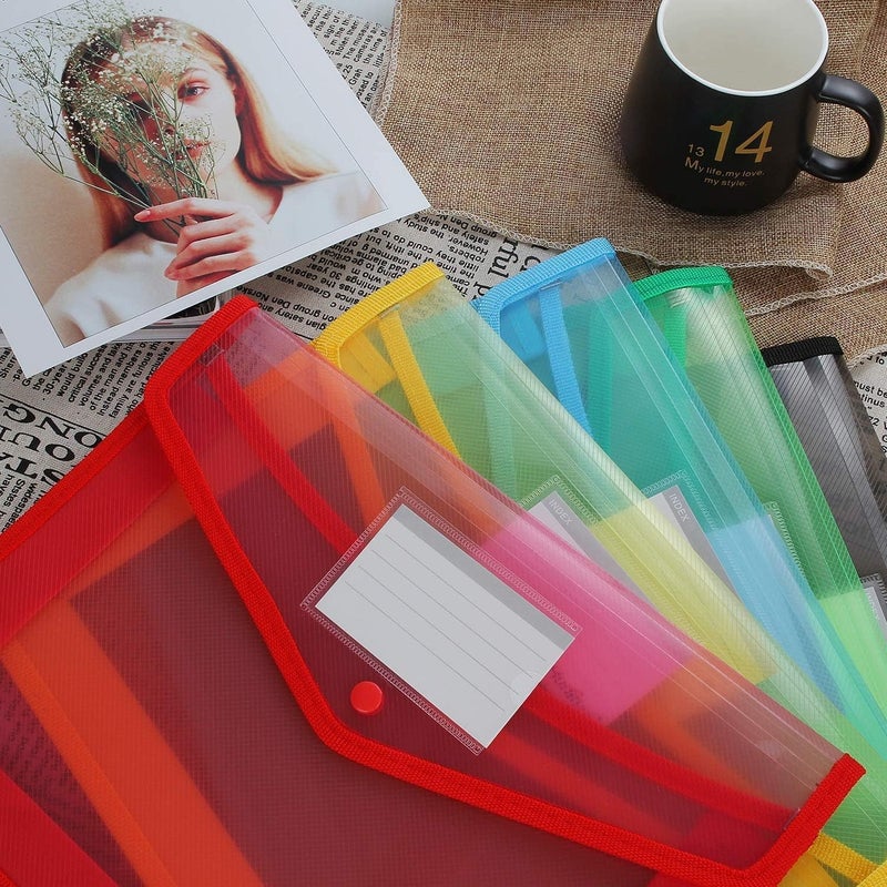 ELECDON 5 Pcs A4 Plastic File Folder Poly Envelope Expanding, A4 Plastic Wallets, Waterproof Wallet Plastic Document Folder Premium Pockets Files Envelope for School Office Home Storage,Large Capacity - Image 4