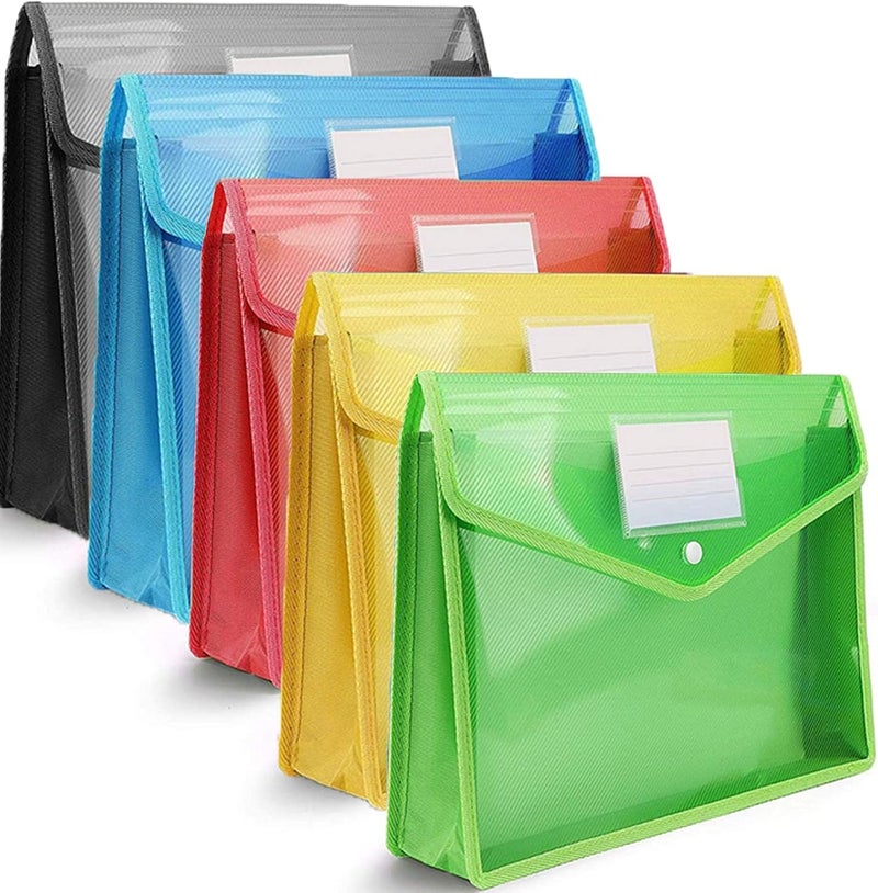 ELECDON 5 Pcs A4 Plastic File Folder Poly Envelope Expanding, A4 Plastic Wallets, Waterproof Wallet Plastic Document Folder Premium Pockets Files Envelope for School Office Home Storage,Large Capacity - Image 1