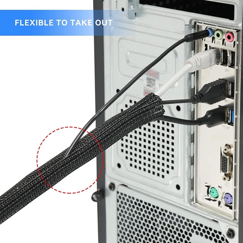 AGPtek Adjustable 3m/9.84ft Braided Cable Sleeve, Wire Management Sleeve Hider for TV Desk PC Cable Wraps with Flame Retardancy Wires Organizer and Protector(Black) - Image 4