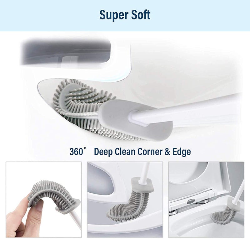 Lexazo Silicon Toilet Brush with Slim Holder Flex Toilet Brush Antidrip Set Toilet Bowl Cleaner Brush NoSlip Long Handle Soft Silicone Bristle Clean Toilet Corner Easily - Image 3