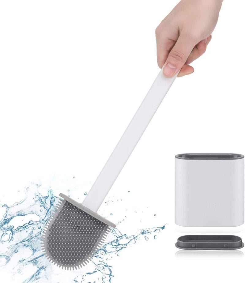 Lexazo Silicon Toilet Brush with Slim Holder Flex Toilet Brush Antidrip Set Toilet Bowl Cleaner Brush NoSlip Long Handle Soft Silicone Bristle Clean Toilet Corner Easily - Image 2