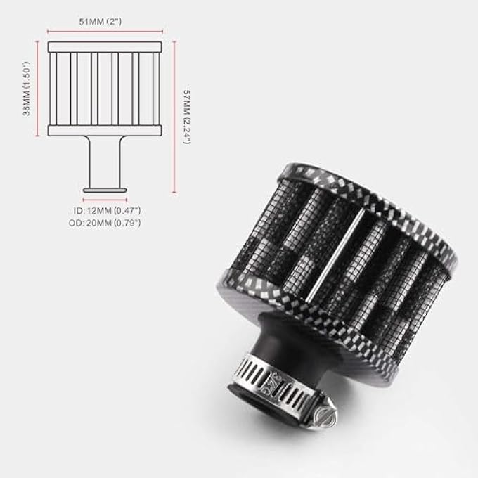 LPFIDI 4PCS 12mm Mini Oil Breather Air Filter Universal for Cars and Motorcycles Auto Cone Mini oil Air Intake Filter Cold Air Intake Filter Breather Turbo Vent Air Intake Filter Cleaner Black - Image 3