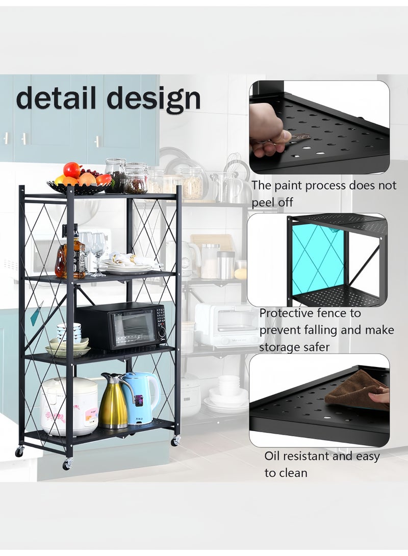 Generic 4 Layer Rack Shelf Organizer Foldable Storage Shelving Unit with Wheels, Multi-Shelf Foldable Storage Shelves Metal Rack Display for Garage Kitchen Pantry Closet Laundry, Black  - Image 5