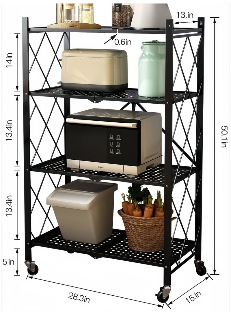 Generic 4 Layer Rack Shelf Organizer Foldable Storage Shelving Unit with Wheels, Multi-Shelf Foldable Storage Shelves Metal Rack Display for Garage Kitchen Pantry Closet Laundry, Black  - Image 2