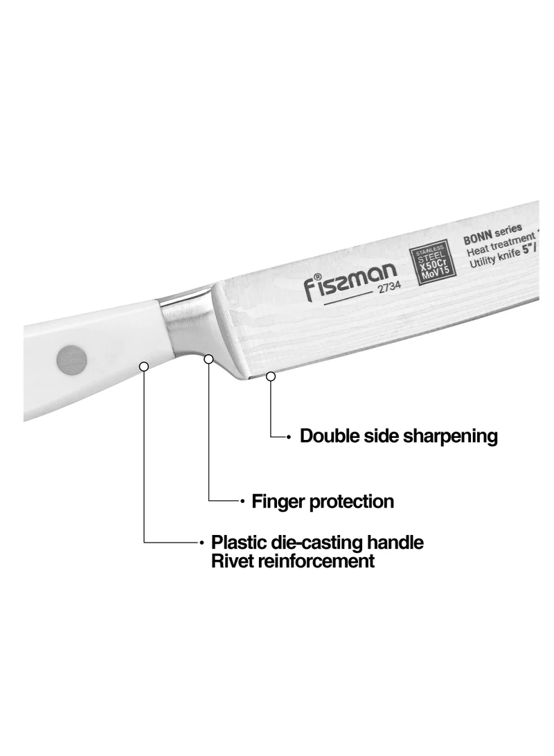 Fissman 5'' Utility Knife Bonn Series, with Sharp Blade and Sturdy Non Slip Handle, Minimalist Design, Stainless Steel, Suitable for Home Restaurant