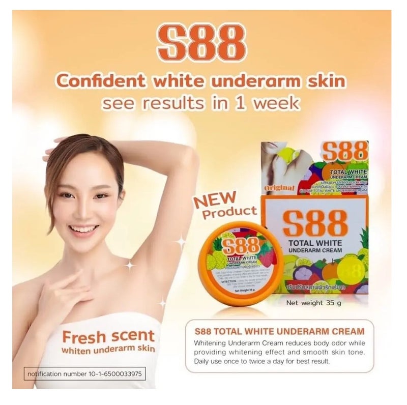S88 Original Thai Total White Underarm Cream for Lightening The Armpit Area and Eliminating Sweat odor, 35 g - Image 3