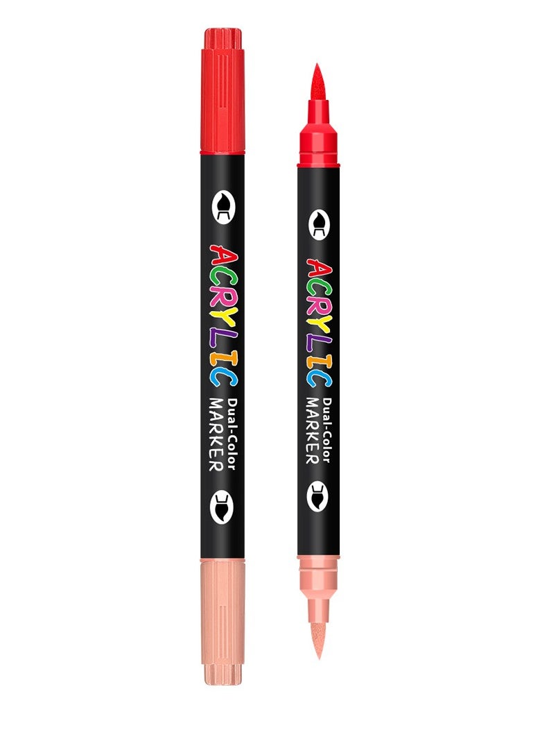 24pcs 48 colours dual tip acrylic paint markers, waterproof, non-toxic, odourless, suitable for paper, pottery, stones, backpacks, glass, eggs, fabrics, plastics, handicrafts
