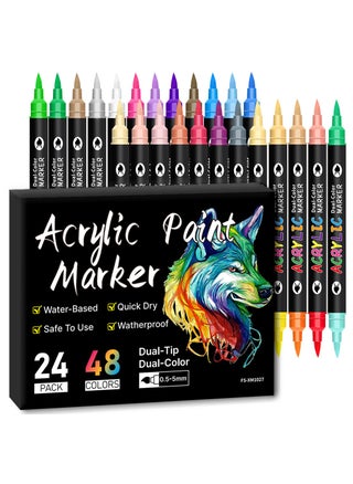 24pcs 48 colours dual tip acrylic paint markers, waterproof, non-toxic, odourless, suitable for paper, pottery, stones, backpacks, glass, eggs, fabrics, plastics, handicrafts - pzsku/Z4673BBE2B6FB913CAEFEZ/45/1746219031/3cc0df76-17dc-4e73-9fac-0d10459d33f8
