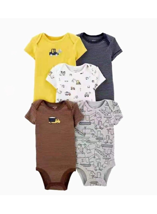 5 Piece Baby Boys Girls Bodysuit Set Soft Breathable Summer Baby Bodysuit Half Sleeve Onesie Pajama Set