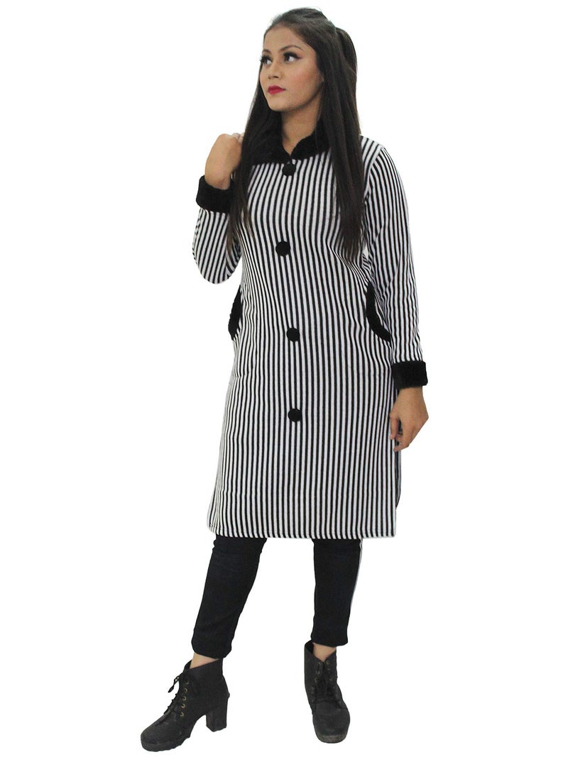 Matelco Women's Wool Straight Straight Fit Kurti for Winters (Ad04Caz45_Black_Parent) (Large, Black-White) - Image 4