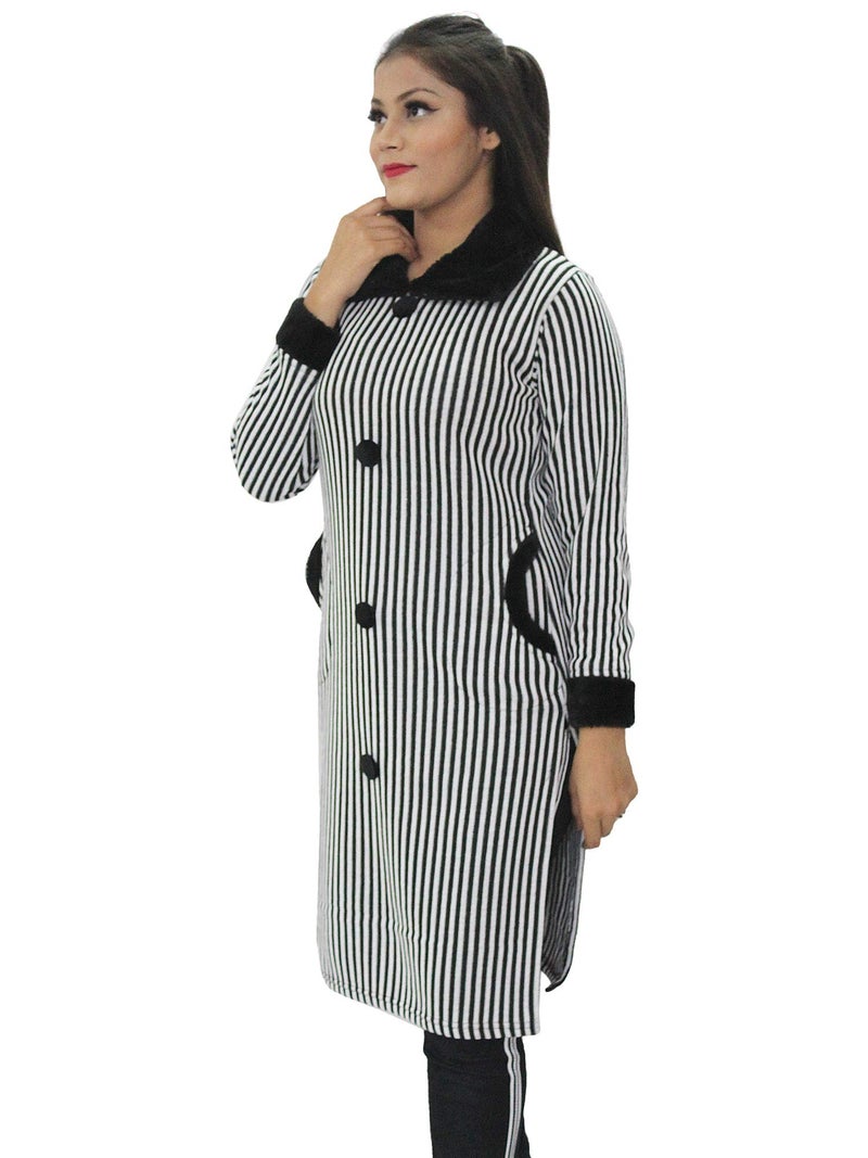 Matelco Women's Wool Straight Straight Fit Kurti for Winters (Ad04Caz45_Black_Parent) (Large, Black-White) - Image 2