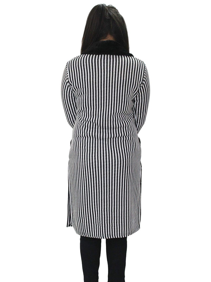 Matelco Women's Wool Straight Straight Fit Kurti for Winters (Ad04Caz45_Black_Parent) (Large, Black-White) - Image 3