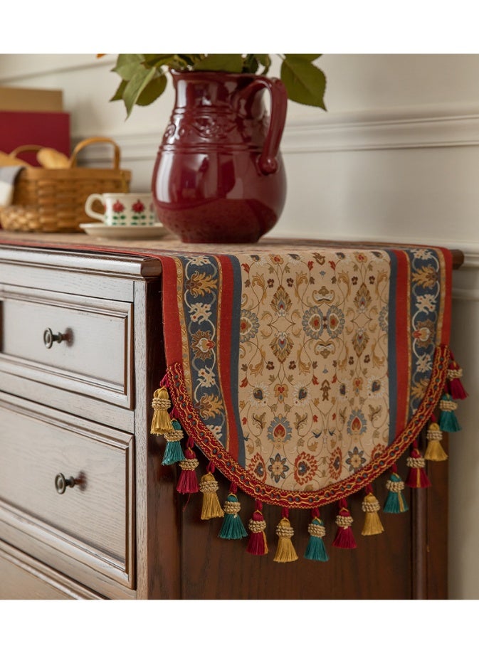 FLYROAD Luxury Printed Table Runner with Colorful Tassels Bohemia Style Linen Table Runner Kitchen Dining Table Decoration for Home Party Decor (40*180cm) - Image 5