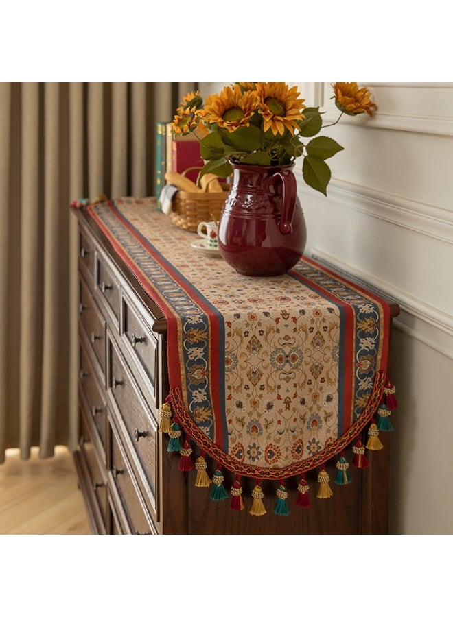 FLYROAD Luxury Printed Table Runner with Colorful Tassels Bohemia Style Linen Table Runner Kitchen Dining Table Decoration for Home Party Decor (40*180cm) - Image 3
