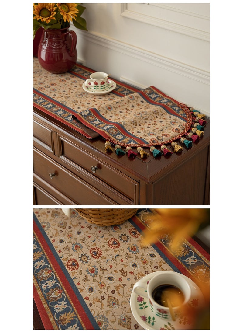 FLYROAD Luxury Printed Table Runner with Colorful Tassels Bohemia Style Linen Table Runner Kitchen Dining Table Decoration for Home Party Decor (40*180cm) - Image 4