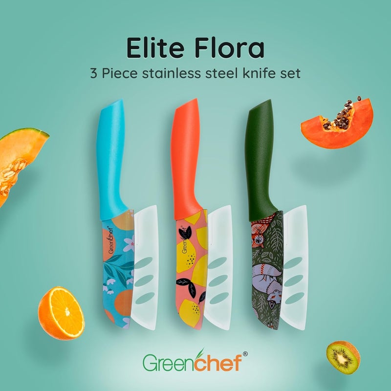 GREENCHEF Stainless Steel Knife 3Pcs Set Elite Flora - Image 2