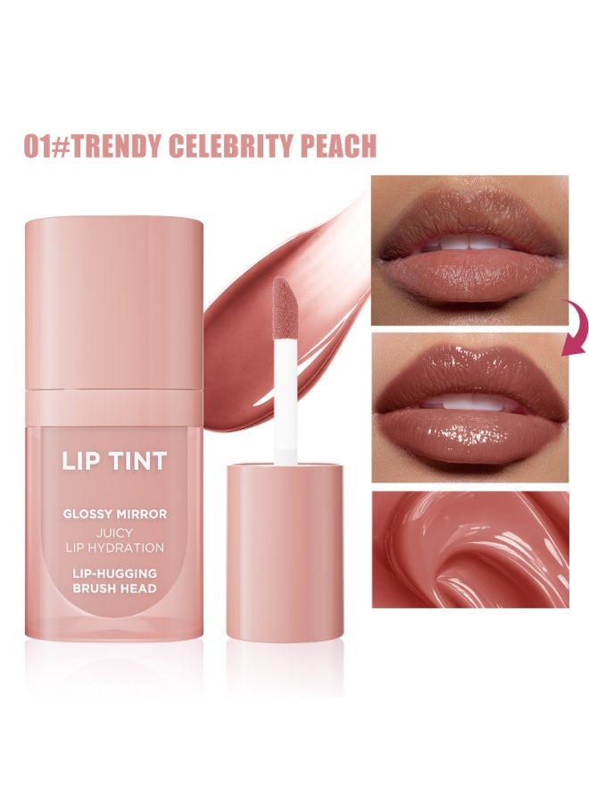 ZMDREAM Glossy Mirror Lip Tint 01 Trendy Celebrity Peach | Peach Nude High-Shine Finish, Lightweight Non-Sticky Lip Color - Image 1