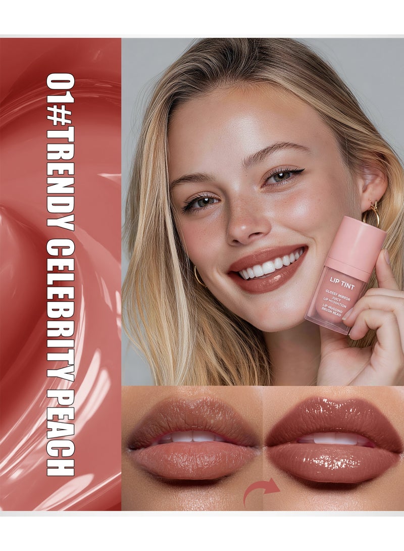 ZMDREAM Glossy Mirror Lip Tint 01 Trendy Celebrity Peach | Peach Nude High-Shine Finish, Lightweight Non-Sticky Lip Color - Image 2
