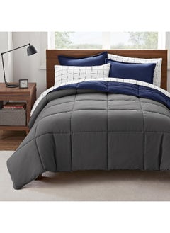 Serta Serta Simply Clean Complete 7 Piece Hypoallergenic Reversible Bed in a Bag with Sheets and Pillow Cases for All Season, Queen, Navy/Grey  - Image 3