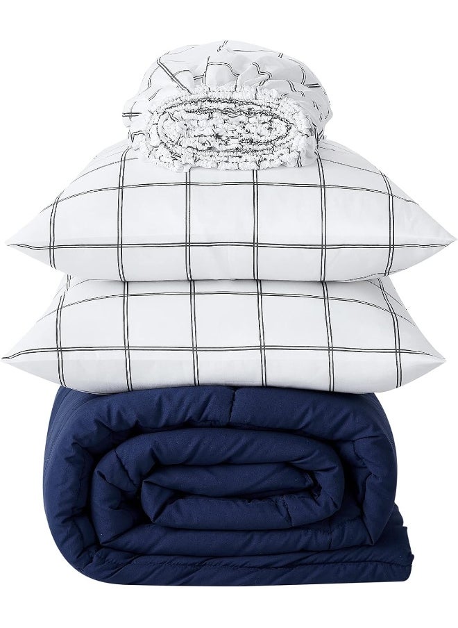 Serta - Serta Simply Clean Complete 7 Piece Hypoallergenic Reversible Bed in a Bag with Sheets and Pillow Cases for All Season, Queen, Navy/Grey - Image 1