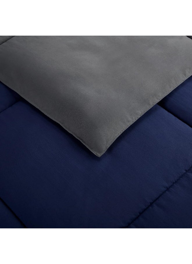 Serta - Serta Simply Clean Complete 7 Piece Hypoallergenic Reversible Bed in a Bag with Sheets and Pillow Cases for All Season, Queen, Navy/Grey - Image 1