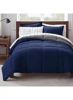 Serta Serta Simply Clean Complete 7 Piece Hypoallergenic Reversible Bed in a Bag with Sheets and Pillow Cases for All Season, Queen, Navy/Grey  - Image 2