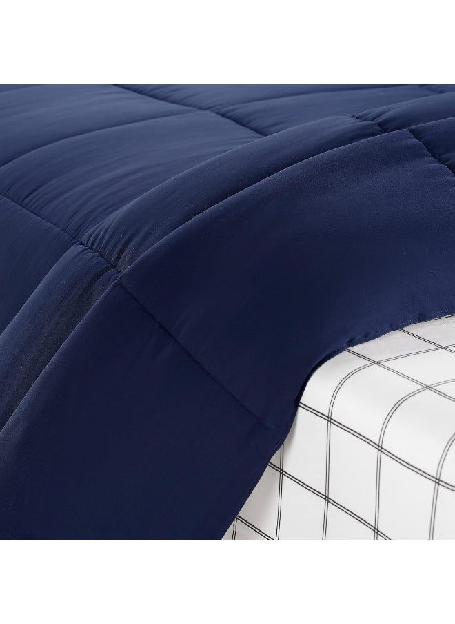 Serta - Serta Simply Clean Complete 7 Piece Hypoallergenic Reversible Bed in a Bag with Sheets and Pillow Cases for All Season, Queen, Navy/Grey - Image 1