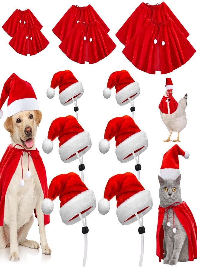 Weewooday 12 Pcs Christmas Outfit Pet Santa Hat with Adjustable Chin Strap Red Small Christmas Cat Clothes Cat Dog Costume Xmas Cloak for Poultry Hen Rooster Goose Duck Parrot New Year Party Cosplay - Image 1