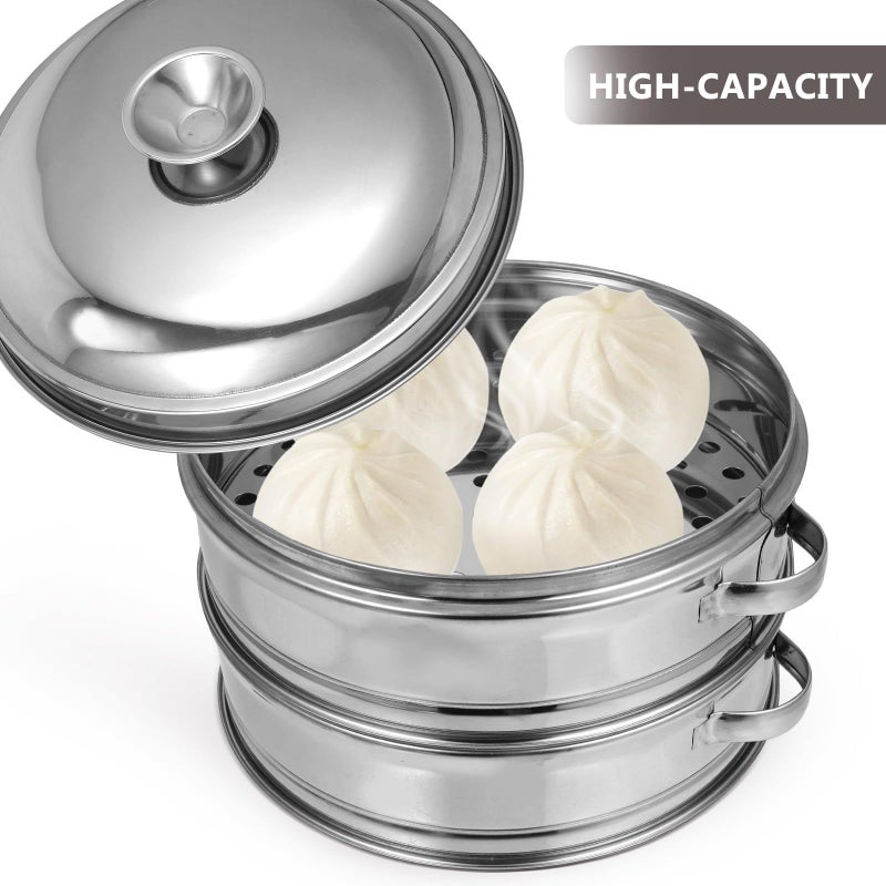 20cm Stainless Steel Steamer Basket Set with Handles for Vegetable and Bun Cooking - Image 4