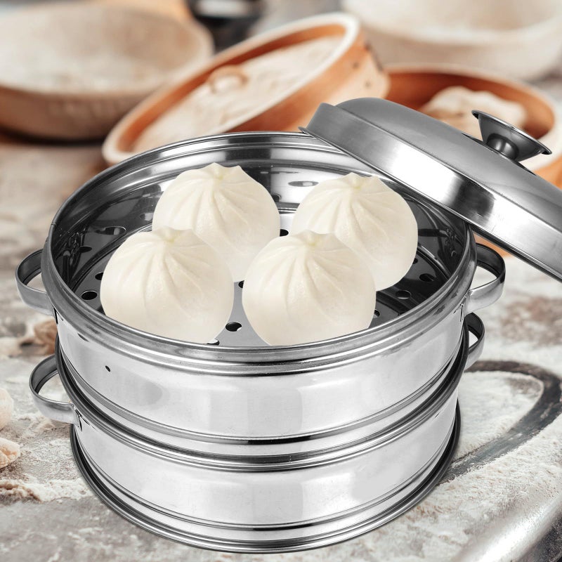 20cm Stainless Steel Steamer Basket Set with Handles for Vegetable and Bun Cooking - Image 5