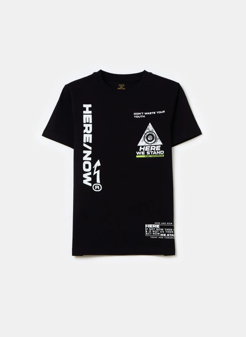 او في اس Printed cotton T-shirt