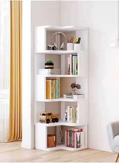 fashionhome Multi Tiers Corner Bookshelf Bookcase Storage Rack Wood Corner Bookshelf for Study Room Living Room Office 30x30x160 cm  - Image 1