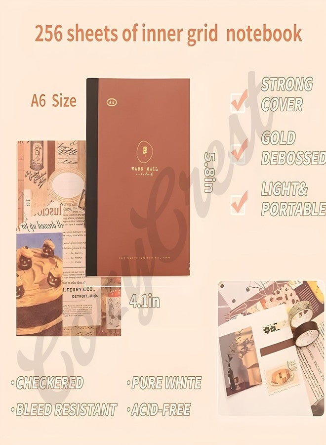 CozyCrest مجموعة كوزي كريست الجمالية لتزيين سجلات القصاصات، تتضمن لوازم دفتر يوميات عتيق مع ورق قصاصات، وملصقات واشي، ودفتر ملاحظات شبكي A6، هدية مثالية للحرف اليدوية والتدوين، مناسبة للمراهقين والفتيات والبالغين (بتصميم جمالي عتيق). - Image 5