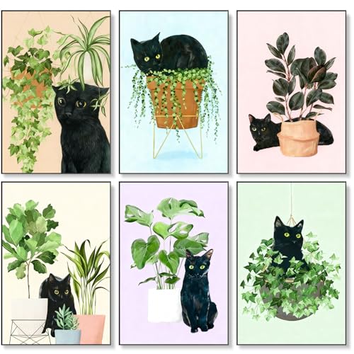 Okarina 6 Pack Paint by Numbers Kit for Adults Beginner, Black Cat Adult Paint by Number Kits on Canvas Without Frame, Green Plant DIY Acrylic Oil Painting by Numbers Kits, Perfect for Home Decor 8x12 Inch - Image 1