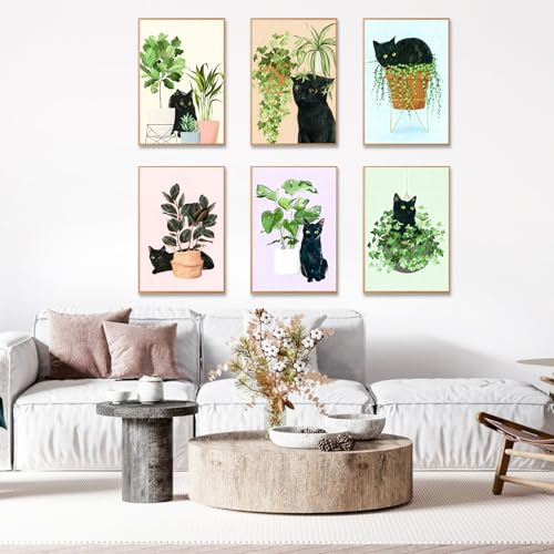 Okarina 6 Pack Paint by Numbers Kit for Adults Beginner, Black Cat Adult Paint by Number Kits on Canvas Without Frame, Green Plant DIY Acrylic Oil Painting by Numbers Kits, Perfect for Home Decor 8x12 Inch - Image 4