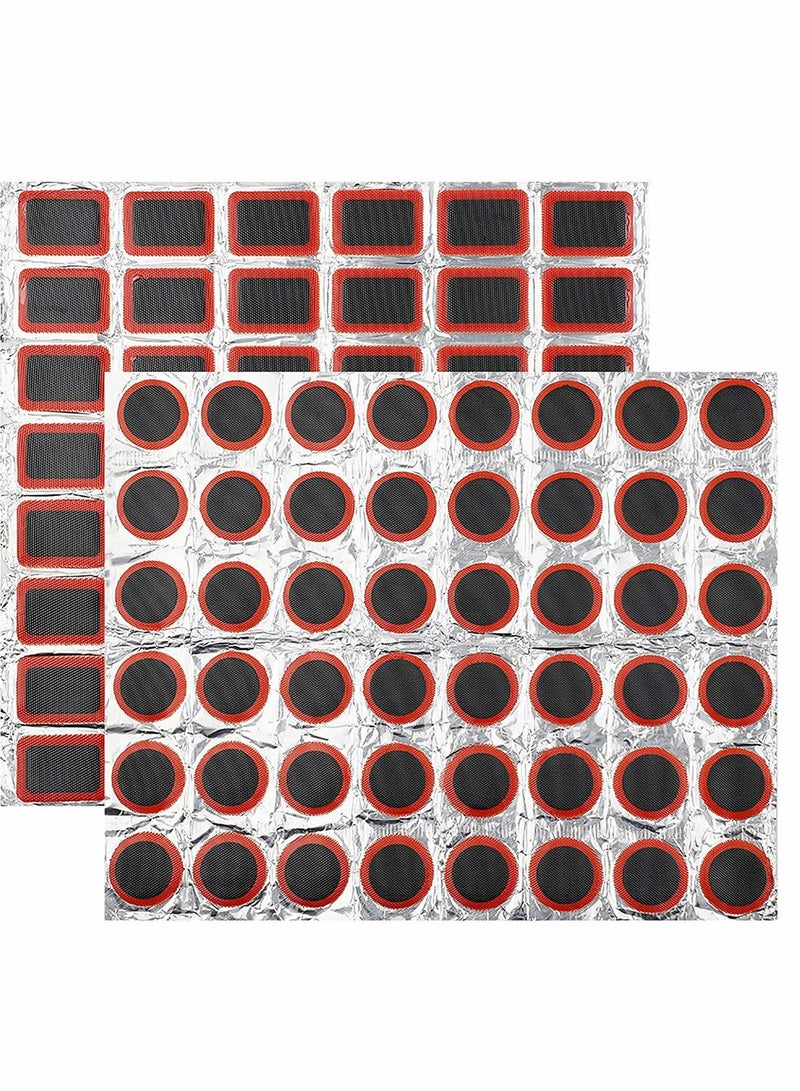 Generic 48Pcs Square Patch + 48pcs Round Patch Bike Tyre Repair Kits Inner Tube Puncture Repair Kit Tyre Rubber Glue Repair Tool Rubber Patches Round Rubber Patches for Bike Tyre Puncture Repairing  - Image 1
