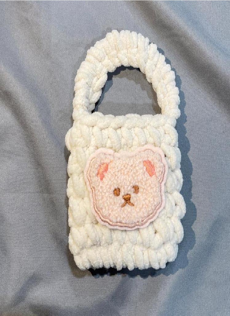 Eckek - 1PC Girls Ornament Earphone Bag Storage Bag Woven Headphone Bag Plush Bear Case Portable Coin Purse - Image 1